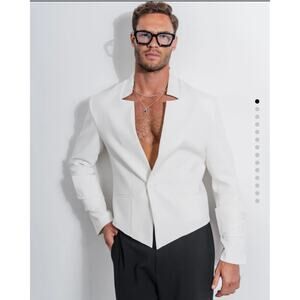 Orttu Star Neck‎ Jacket Blazer White XS Quiet Luxury Minimalist Business NWOT